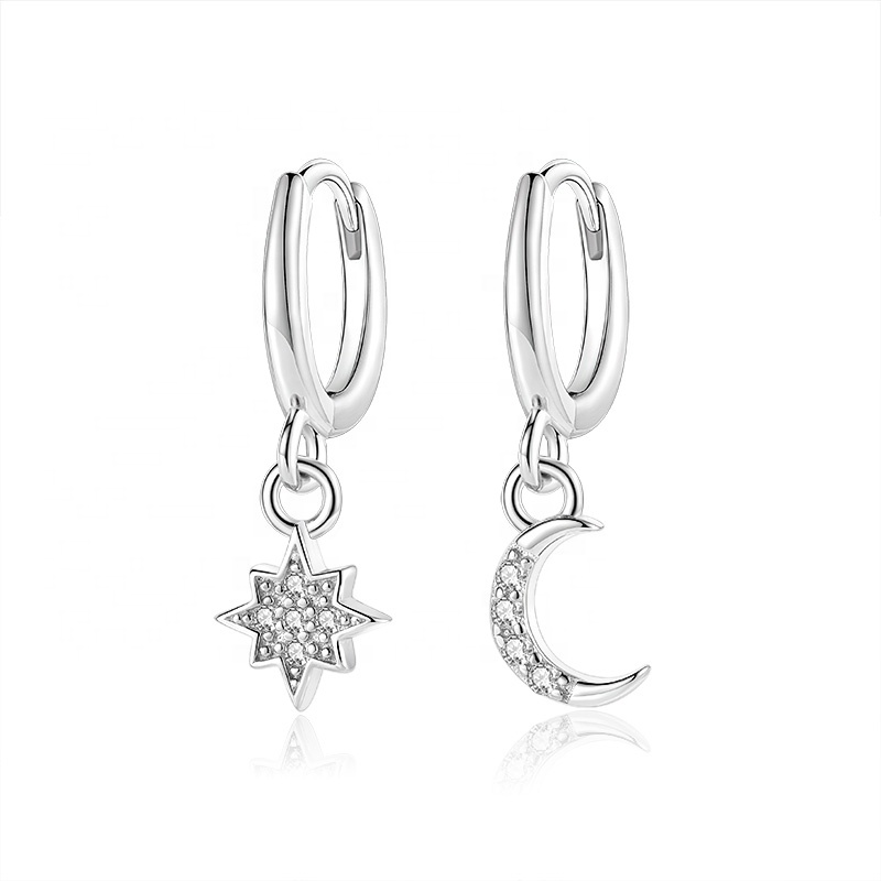 H696d87b863ab414fbef127cde2506a31h Women’s Silver Star & Moon Hoop Earrings – Elegant Design - Image 1